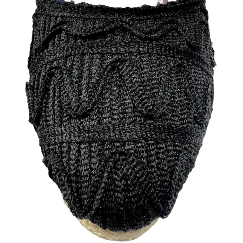 Lucky Brand Luvnia Macrame Espadrille Wedge Sandals 7.5 Black Bohemian
